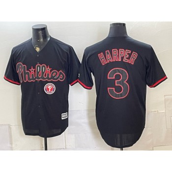Men's Philadelphia Phillies #3 Bryce Harper Black Cool Base Stitched Baseball Jersey