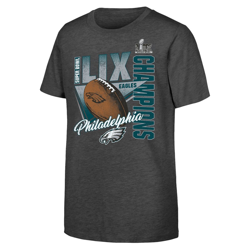 Youth Philadelphia Eagles  Heather Charcoal Super Bowl LIX Champions Own the Moment Tri-Blend T-Shirt