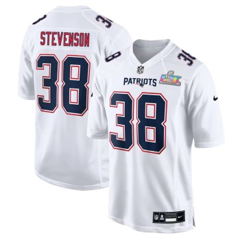 Youth New England Patriots #38 Rhamondre Stevenson White Super Bowl LX Patch Tundra Fashion Game Jersey