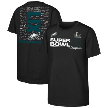 Youth Philadelphia Eagles  Black Super Bowl LIX Champions Roster T-Shirt