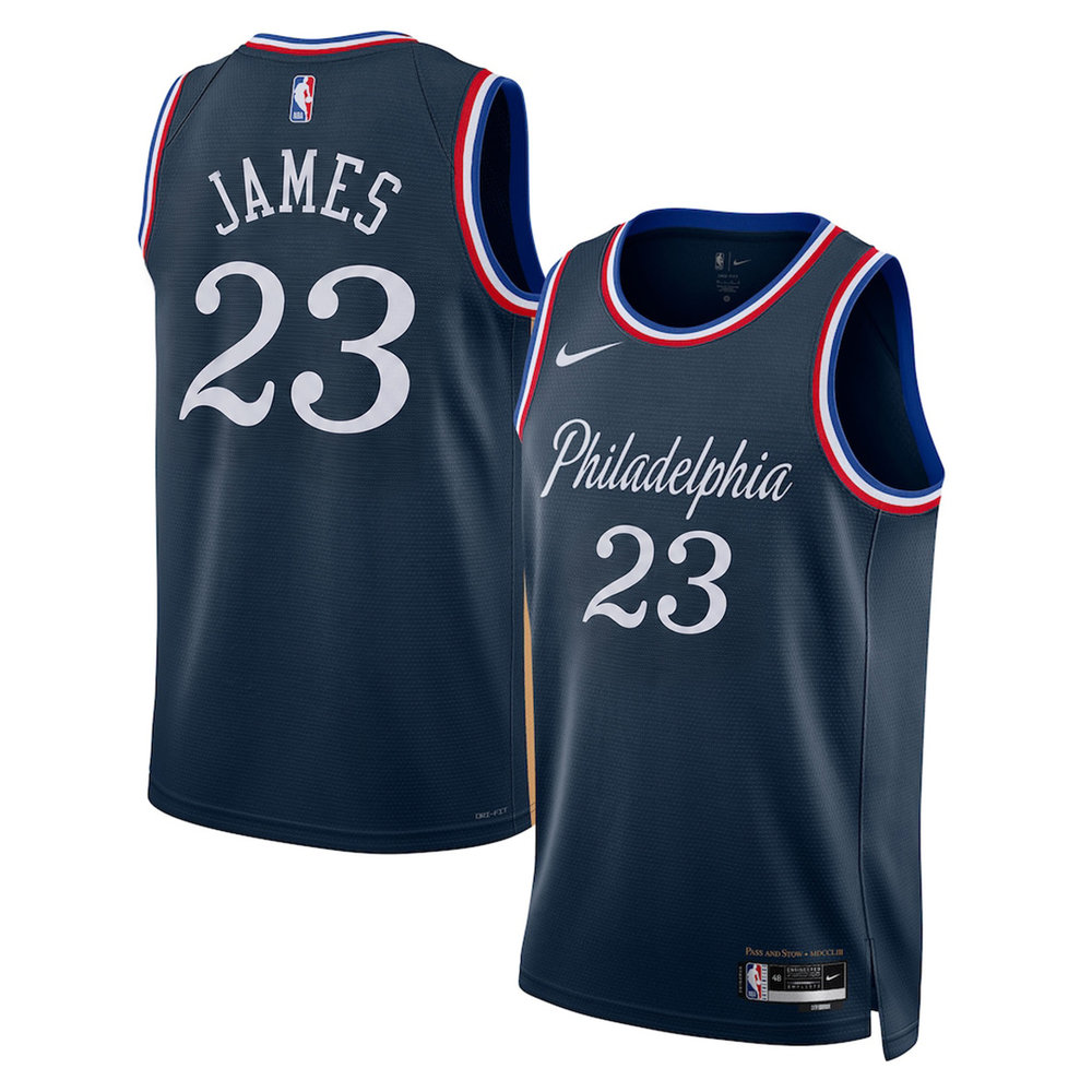 Men's Philadelphia 76ers #23 LeBron James Navy Swingman City Edition Jersey
