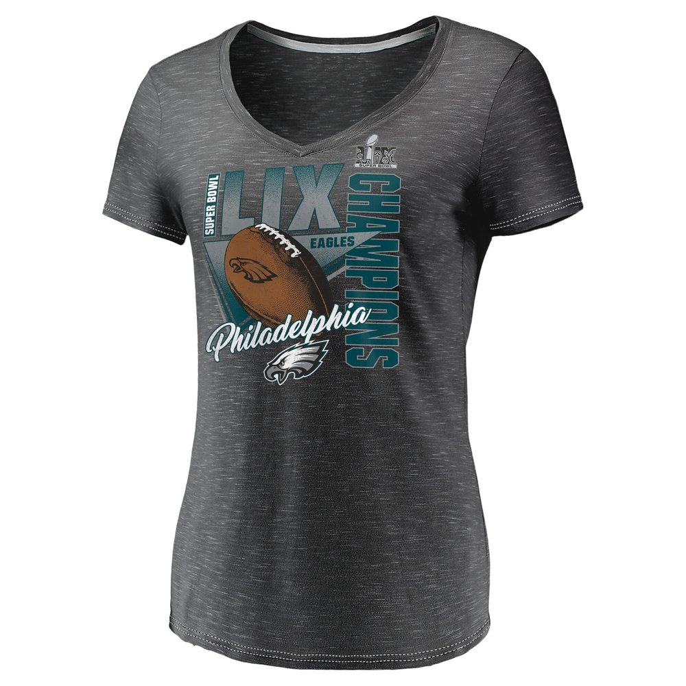 Women's Philadelphia Eagles  Graphite Super Bowl LIX Champions Own the Moment V-Neck T-Shirt