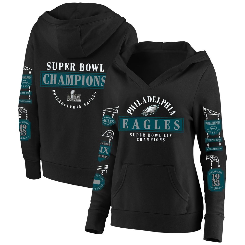 Women's Philadelphia Eagles  Black Super Bowl LIX Champions Plus Size Four Piece Notch Neck Pullover Hoodie