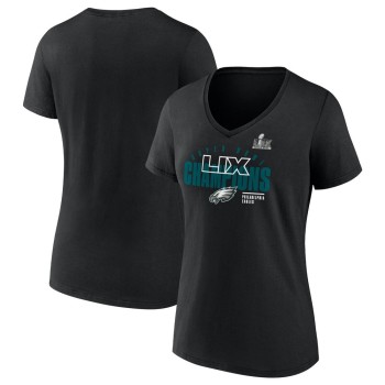 Women's Philadelphia Eagles  Black Super Bowl LIX Champions Iconic Victory V-Neck T-Shirt