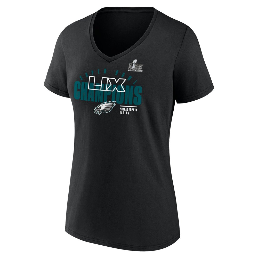 Women's Philadelphia Eagles  Black Super Bowl LIX Champions Iconic Victory V-Neck T-Shirt