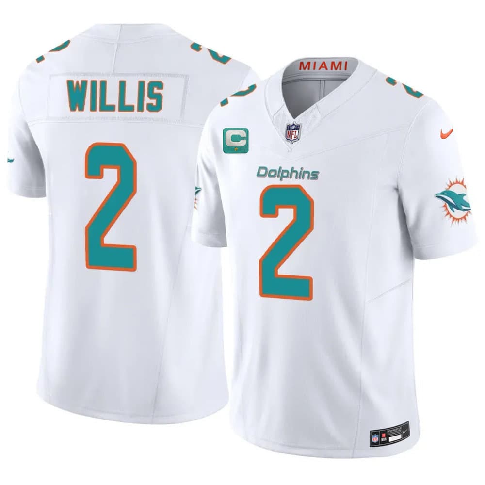 Men's Miami Dolphins #2 Malik Willis White 2026 1-Star C Patch Vapor F.U.S.E. Limited Jersey