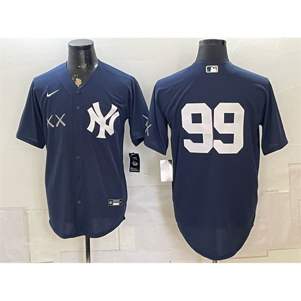 Men's New York Yankees x KAWS #99 Aaron Judge Navy Stadium Baseball Jersey