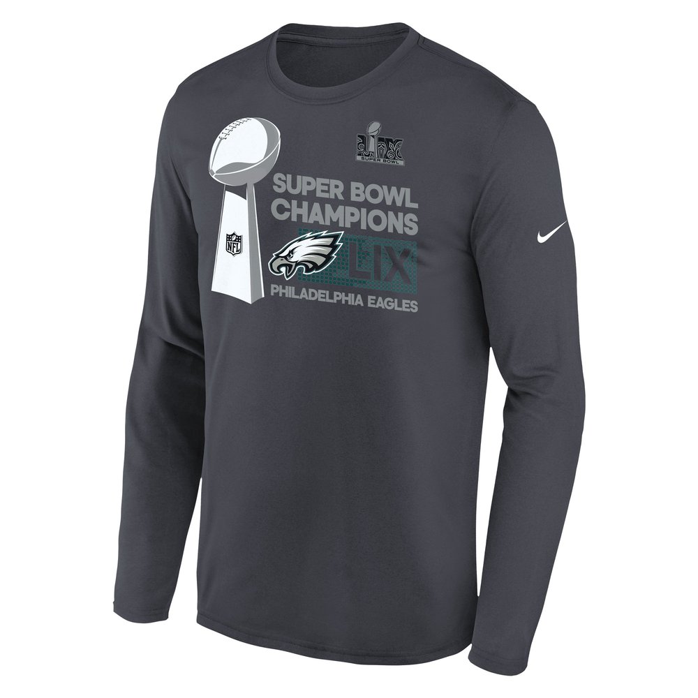 Youth Philadelphia Eagles  Anthracite Super Bowl LIX Champions Locker Room Trophy Collection Long Sleeve T-Shirt