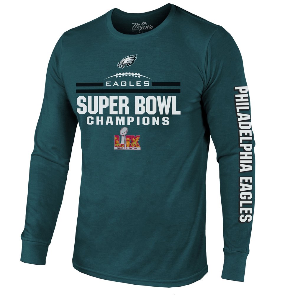 Men's Philadelphia Eagles Threads Midnight Green Super Bowl LIX Champions Goal Line Stand Long Sleeve Tri-Blend T-Shirt