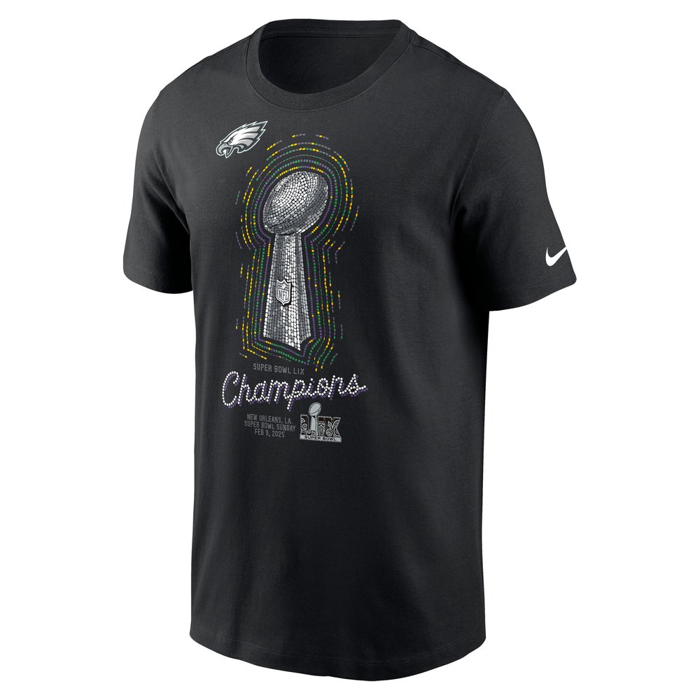 Men's Philadelphia Eagles Black Super Bowl LIX Champions Lombardi Trophy T-Shirt