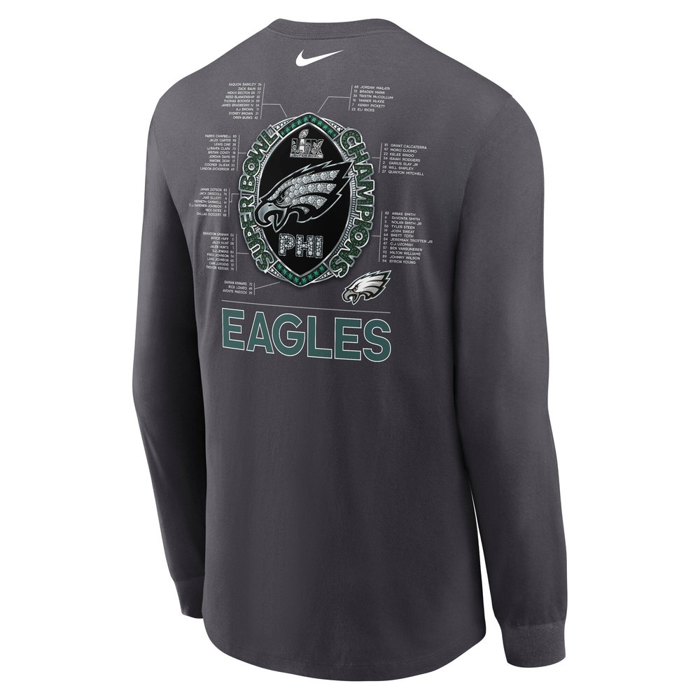 Men's Philadelphia Eagles Anthracite Super Bowl LIX Champions Roster Long Sleeve T-Shirt