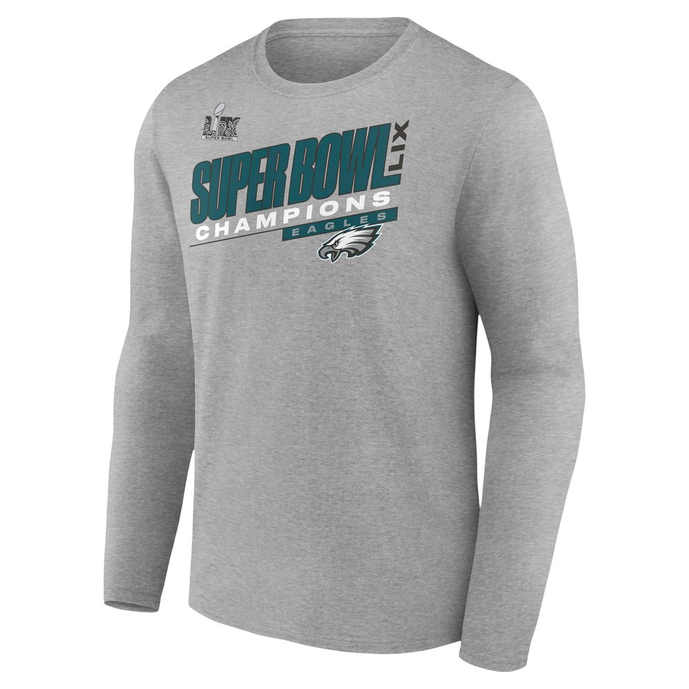 Men's Philadelphia Eagles Heather Gray Super Bowl LIX Champions Counting Points Score Long Sleeve T-Shirt Men's Philadelphia Eagles Heather Gray Super Bowl LIX Champions Counting Points Score Long Sleeve T-Shirt