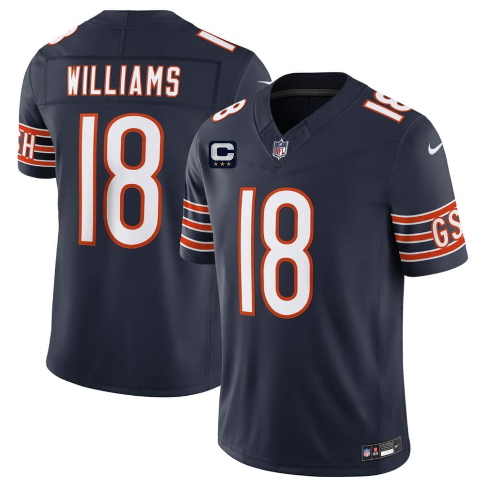 Men's Chicago Bears #18 Caleb Williams Navy 2026 With 3-star C Patch Vapor F.U.S.E. Untouchable Limited Jersey