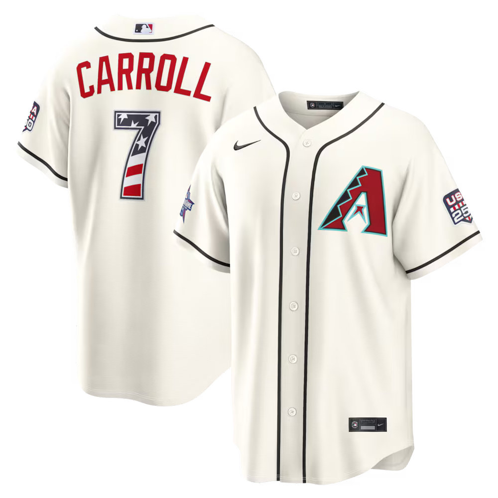 Men's Arizona Diamondbacks #7 Corbin Carroll Nike Cream 2026 All-Star Edition Stars & Stripes Stadium Jersey Men's Arizona Diamondbacks #7 Corbin Carroll Nike Cream 2026 All-Star Edition Stars & Stripes Stadium Jersey