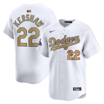 Men's Los Angeles Dodgers #22 Clayton Kershaw White 2025 Gold Collection Limited Jersey