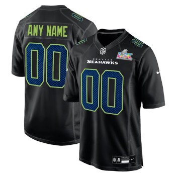 Men's Seattle Seahawks Custom Black Super Bowl LX Patch Carbon Fashion Game Jersey