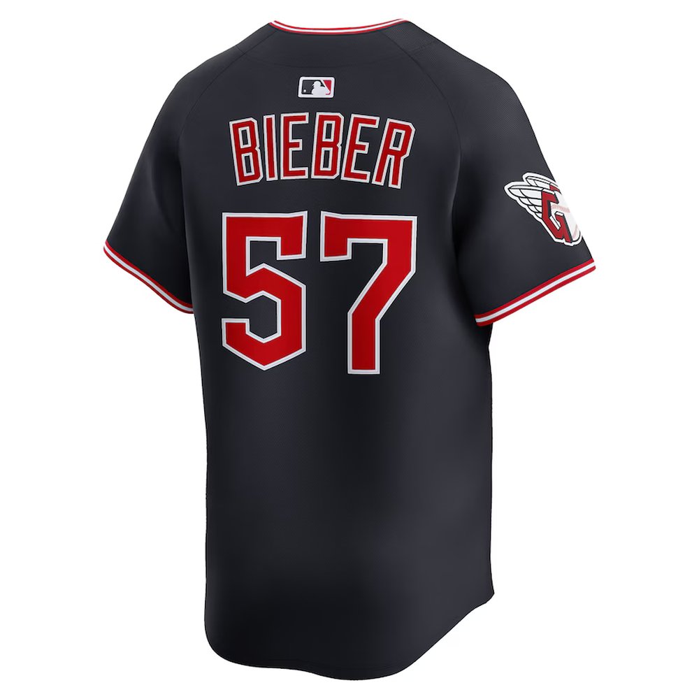 Men's Cleveland Guardians #57 Shane Bieber Black Home Limited Player Jersey