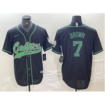 Men's Boston Celtics #7 Jaylen Brown Black With Patch Stitched Baseball Jersey
