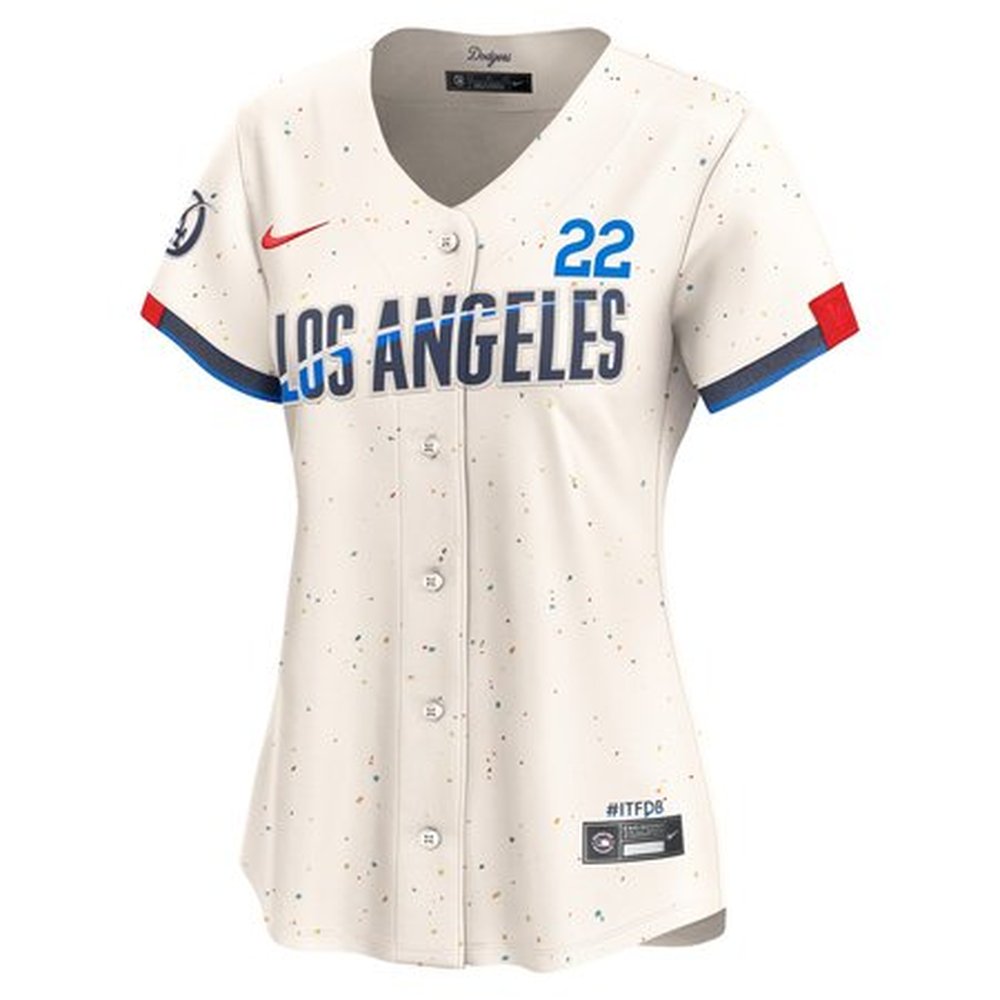 Women's Los Angeles Dodgers #22 Clayton Kershaw Cream 2024 City Connect Limited Player Jersey
