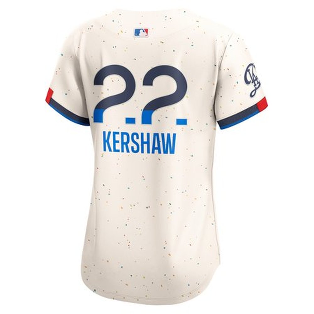 Women's Los Angeles Dodgers #22 Clayton Kershaw Cream 2024 City Connect Limited Player Jersey