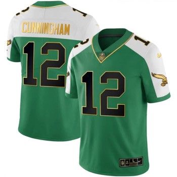 Men's Philadelphia Eagles #12 Randall Cunningham Kelly Green Alternate Gold Vapor Limited Jersey