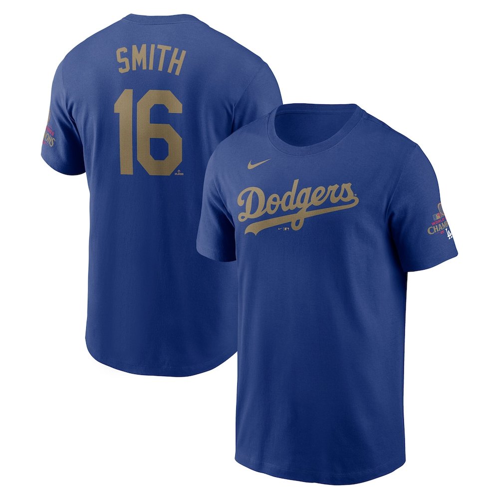 Youth Los Angeles Dodgers #16 Will Smith Royal 2025 Gold Collection Name & Number T-Shirt