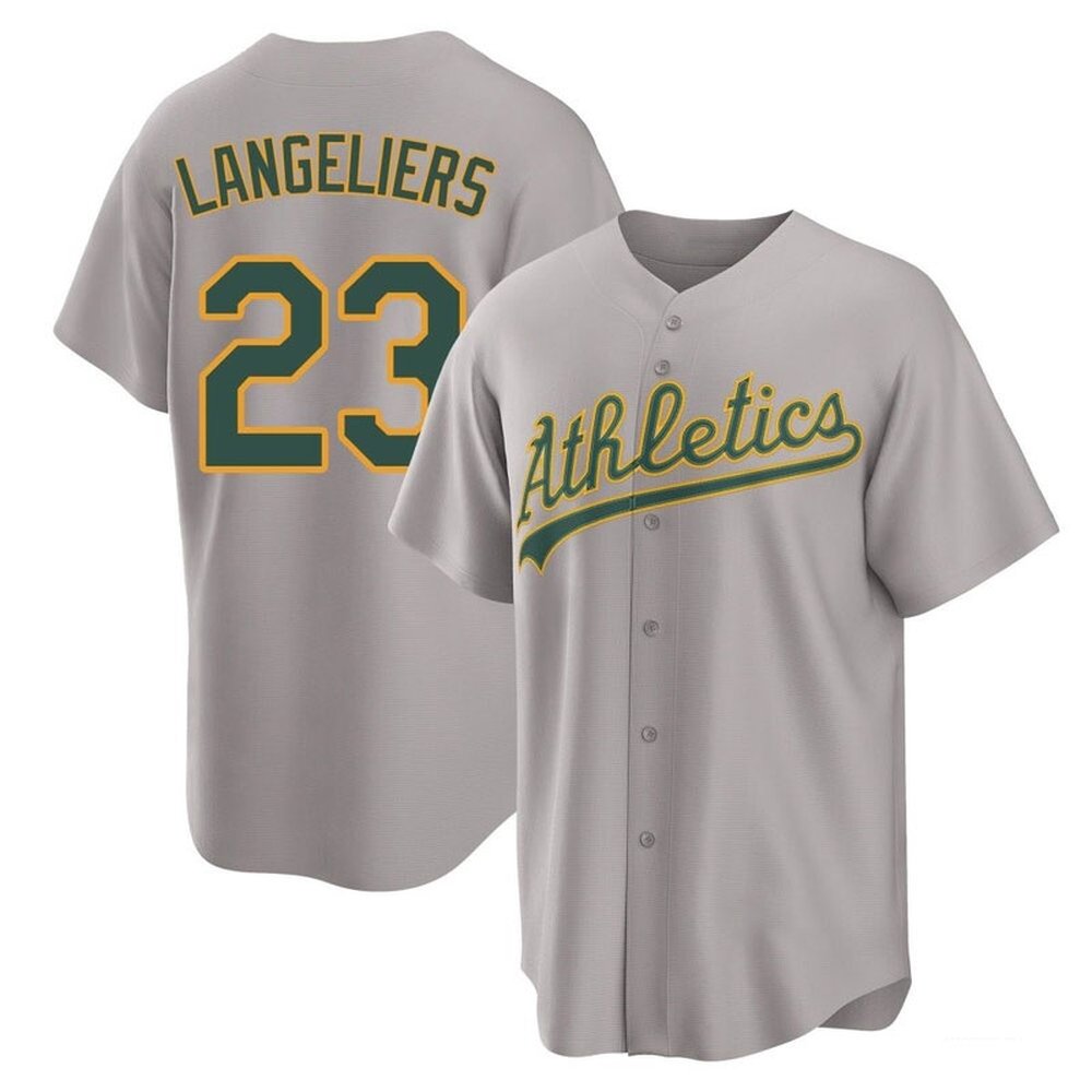 Men's Oakland Athletics #23 Shea Langeliers Gray Home Replica Jersey