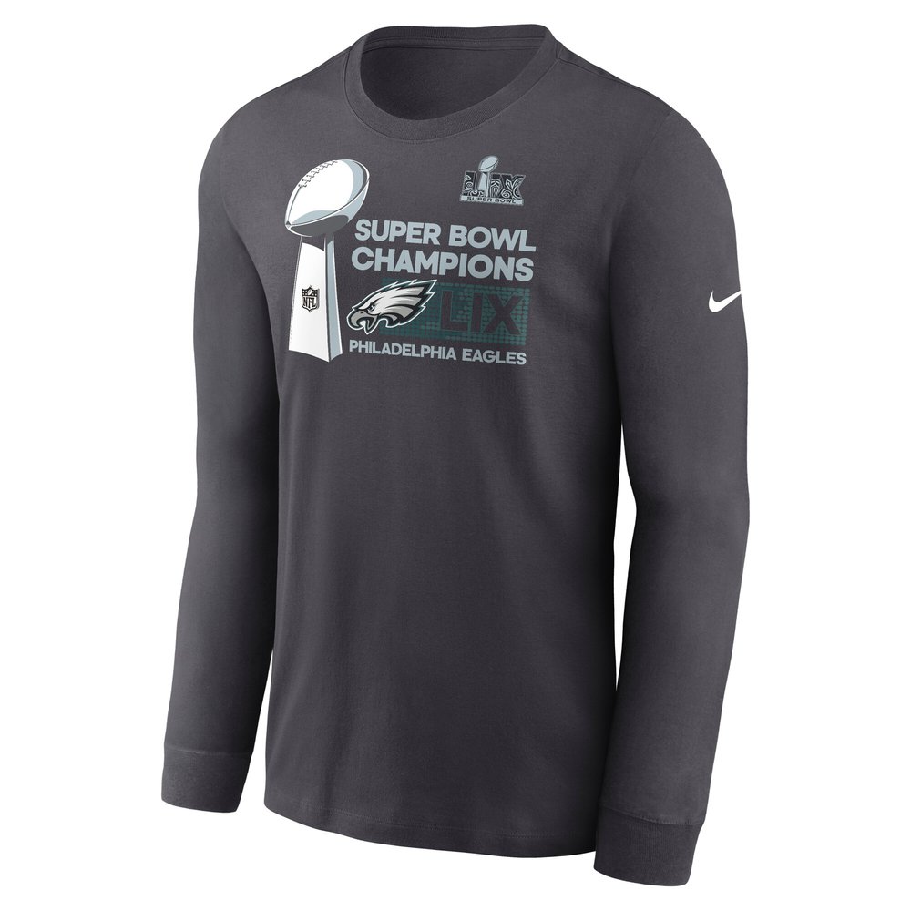 Men's Philadelphia Eagles Anthracite Super Bowl LIX Champions Locker Room Trophy Collection Long Sleeve T-Shirt