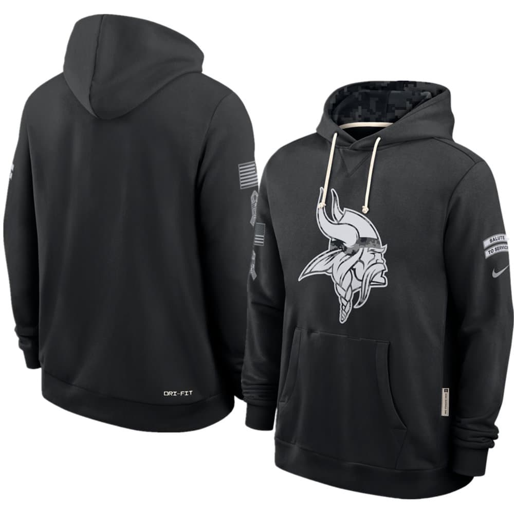 Men's Minnesota Vikings Nike Black 2026 Salute to Service Sideline Dri-FIT Pullover Hoodie