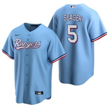 Men's Texas Rangers #5 Corey Seager Light Blue Cool Base Stitched Baseball Jersey