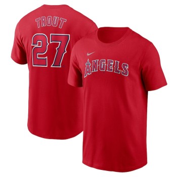 Men's Los Angeles Angels #27 Mike Trout Nike Red Fuse Name & Number T-Shirt Men's Los Angeles Angels #27 Mike Trout Nike Red Fuse Name & Number T-Shirt