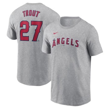 Men's Los Angeles Angels #27 Mike Trout Nike Gray Fuse Name & Number T-Shirt Men's Los Angeles Angels #27 Mike Trout Nike Gray Fuse Name & Number T-Shirt