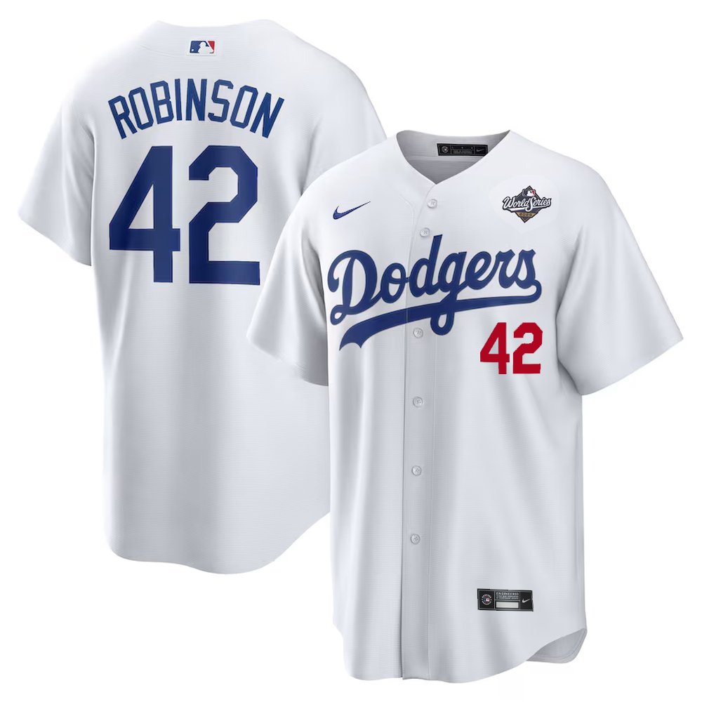 Youth Los Angeles Dodgers #42 Jackie Robinson White 2025 World Series Home Limited Jersey