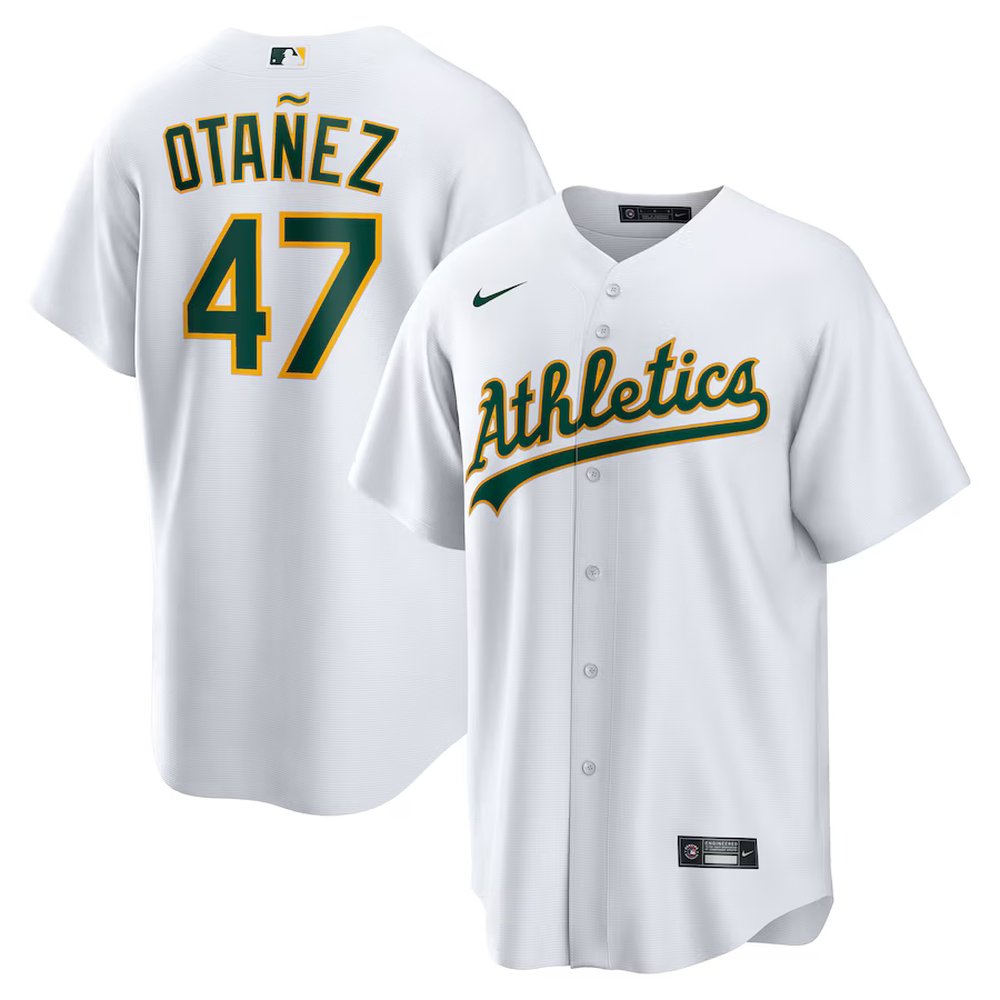 Men's Oakland Athletics #47 Michel Otanez White Home Replica Jersey