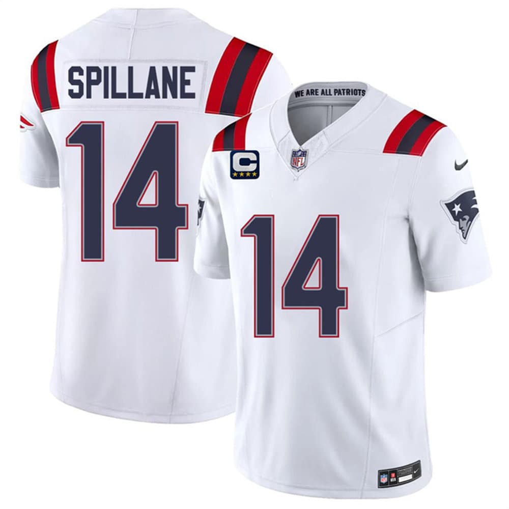 Men's New England Patriots #14 Robert Spillane White 2026 4-Star C Pach Vapor F.U.S.E. Limited Jersey Men's New England Patriots #14 Robert Spillane White 2026 4-Star C Pach Vapor F.U.S.E. Limited Jersey