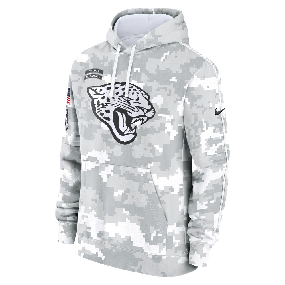 Youth Jacksonville Jaguars White/Gray 2024 Salute To Service Pullover Hoodie
