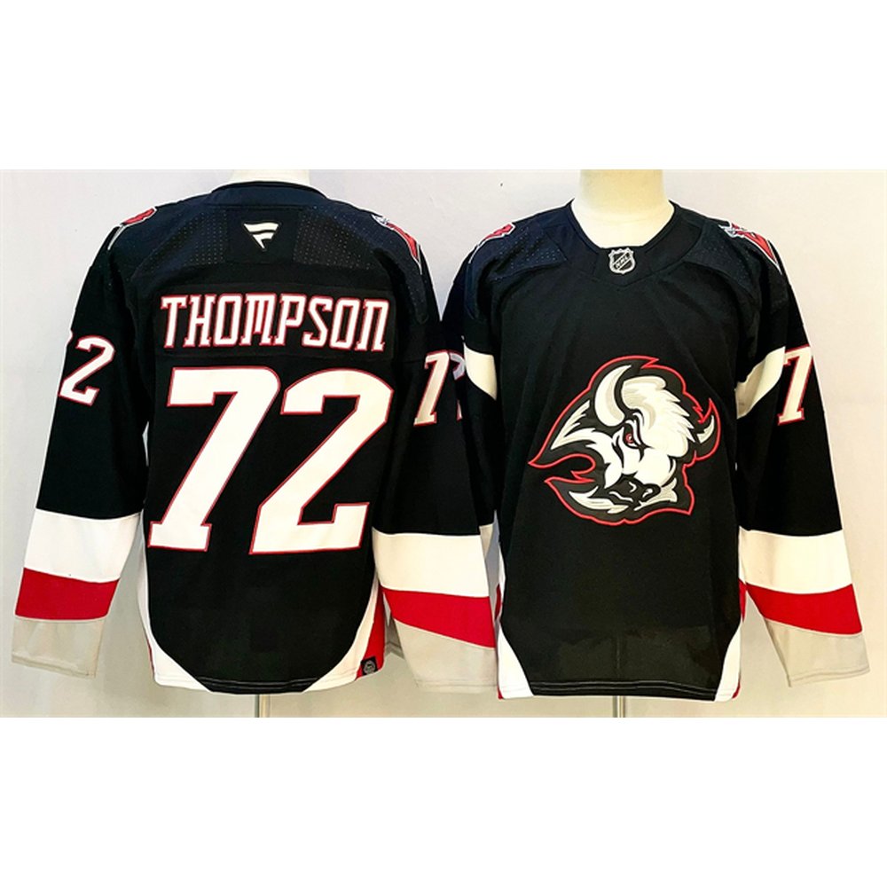 Men's Buffalo Sabres #72 Tage Thompson Black 2024-25 Alternate Stitched Hockey Premium Jersey Men's Buffalo Sabres #72 Tage Thompson Black 2024-25 Alternate Stitched Hockey Premium Jersey