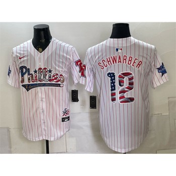Men's Philadelphia Phillies #12 Kyle Schwarber White 2026 All-Star & USA 250 Fourth of July Home Baseball Jersey