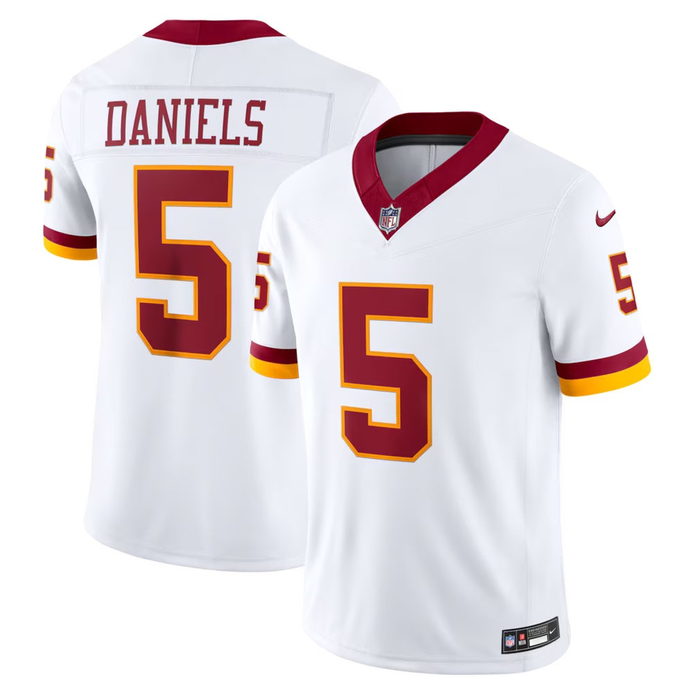 Men's Washington Commanders #5 Jayden Daniels White Super Bowl Era Vapor F.U.S.E. Sewn Down Limited Jersey