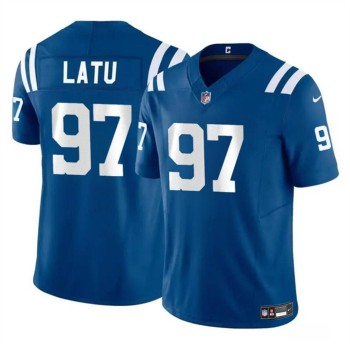Men's Indianapolis Colts #97 Laiatu Latu Blue 2024 Draft F.U.S.E. Vapor Limited Stitched Football Jersey Men's Indianapolis Colts #97 Laiatu Latu Blue 2024 Draft F.U.S.E. Vapor Limited Stitched Football Jersey