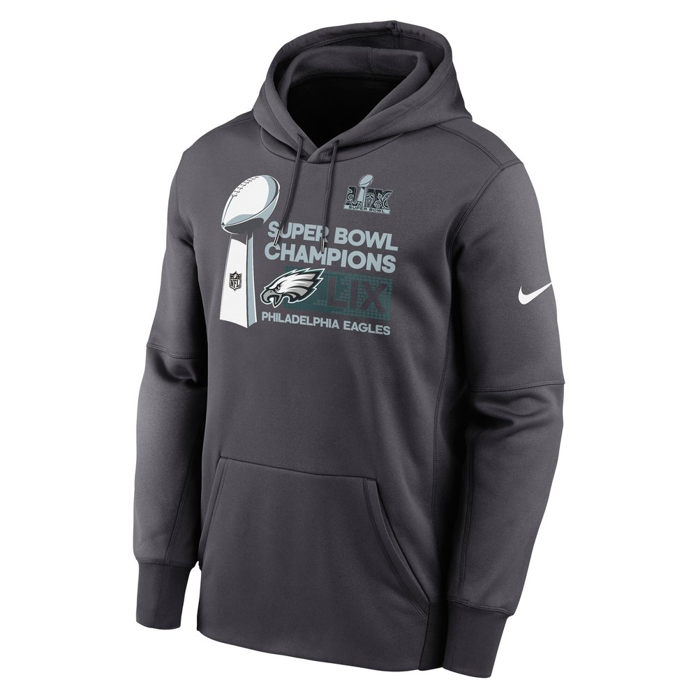 Men's Philadelphia Eagles Anthracite Super Bowl LIX Champions Locker Room Trophy Collection Club Fleece Pullover Hoodie