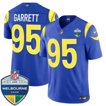 Men's Los Angeles Rams #95 Myles Garrett Royal 2026 Melbourne Game Patch Vapor F.U.S.E. Limited Jersey