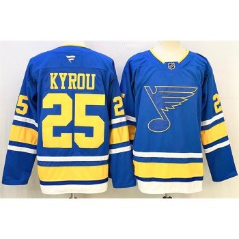 Men's St. Louis Blues #25 Jordan Kyrou Blue 2025 Stitched Hockey Premium Jersey