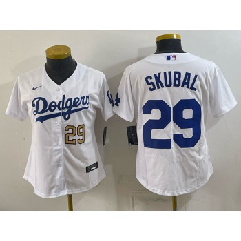 Women's Los Angeles Dodgers #29 Tarik Skubal White Cool Base Stitched Baseball Jersey