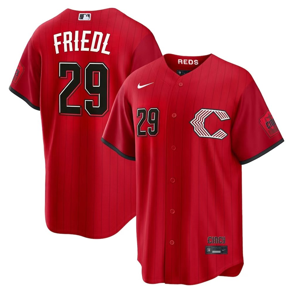 Men's Cincinnati Reds #29 TJ Friedl Red 2026 City Connect Stitched Jersey
