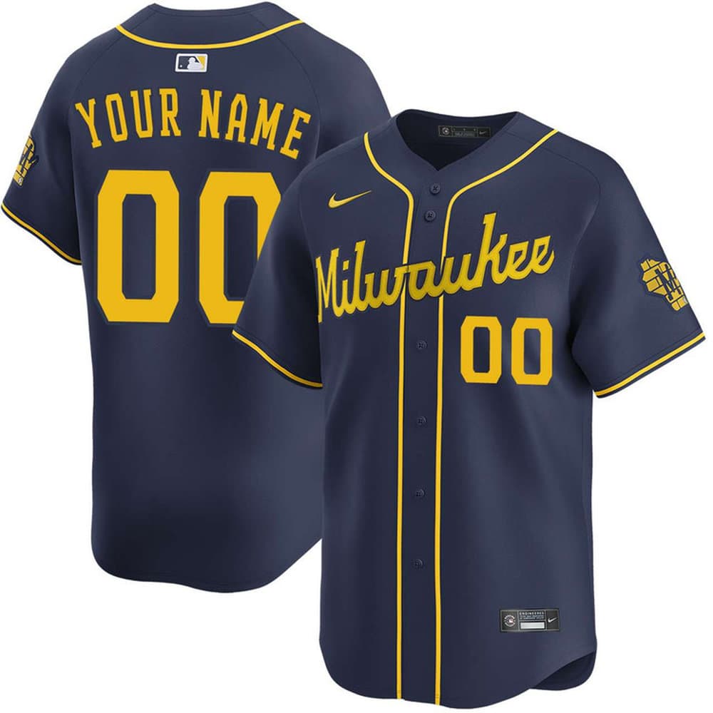 Youth Milwaukee Brewers Navy Alternate Limited Custom Jersey