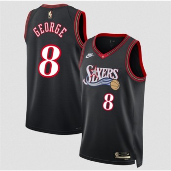 Men's Philadelphia 76ers #8 Paul George Black 2025 Classic Edition Stitched Jersey