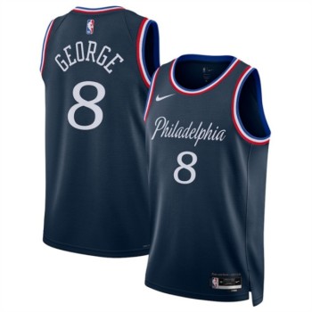 Men's Philadelphia 76ers #8 Paul George Navy 2025/26 City Edition Stitched Jersey