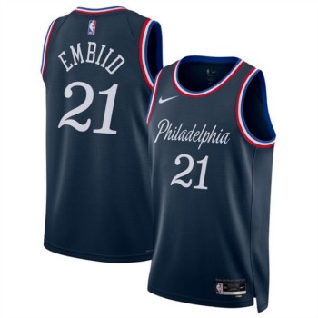 Men's Philadelphia 76ers #21 Joel Embiid Navy 2025/26 City Edition Stitched Jersey