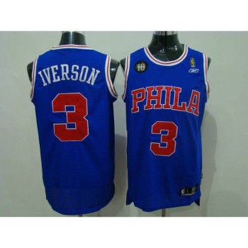 76ers #3 Allen Iverson Blue Reebok 10TH Throwback Stitched NBA Jersey